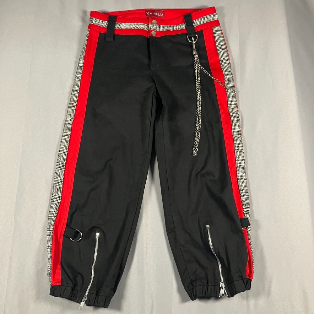 Windsor Women's Size 5 Black Red Statement Pants Chain Detail Houndstooth